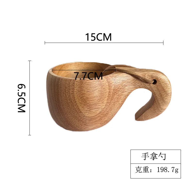 Handmade Wooden Coffee Mug – Nordic Style Wood Cup for Milk, Coffee, and Tea – Natural Rubberwood Drinking Mug
