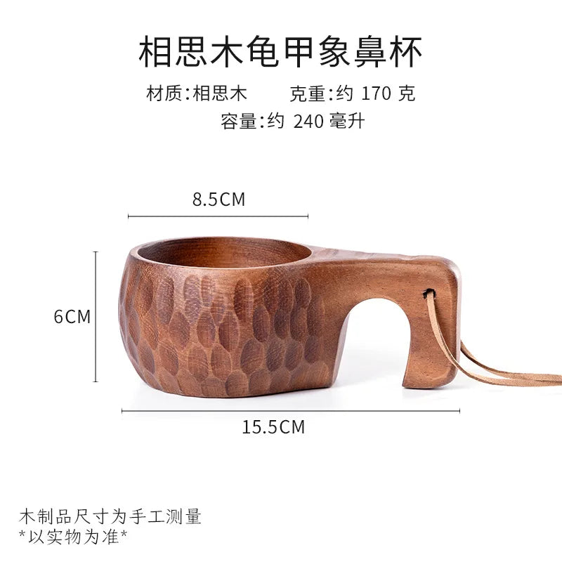 Handmade Wooden Coffee Mug – Nordic Style Wood Cup for Milk, Coffee, and Tea – Natural Rubberwood Drinking Mug