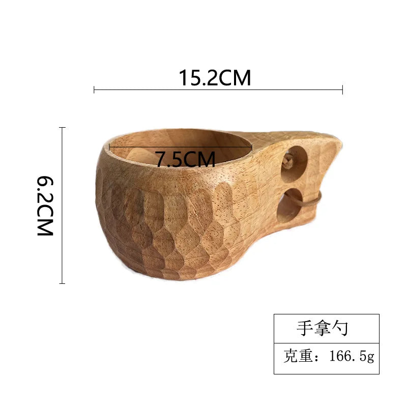 Handmade Wooden Coffee Mug – Nordic Style Wood Cup for Milk, Coffee, and Tea – Natural Rubberwood Drinking Mug