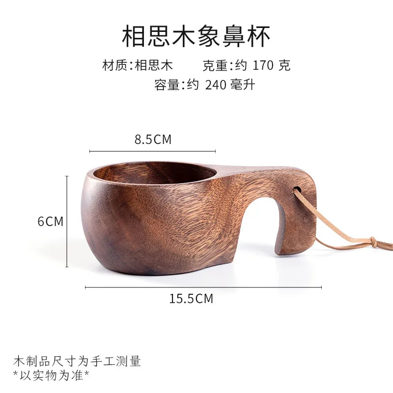 Handmade Wooden Coffee Mug – Nordic Style Wood Cup for Milk, Coffee, and Tea – Natural Rubberwood Drinking Mug