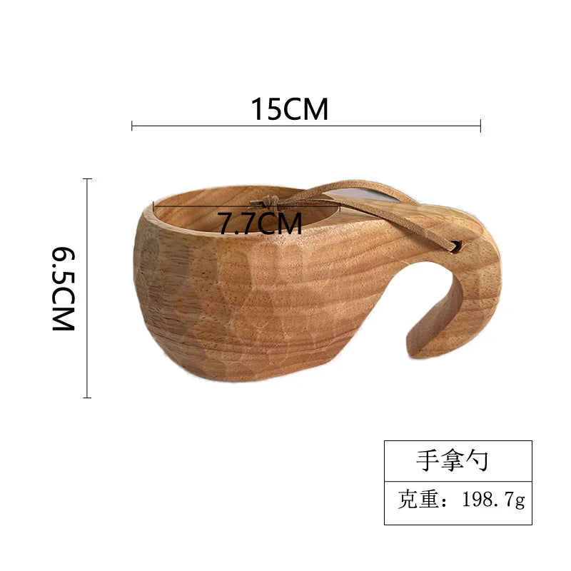 Handmade Wooden Coffee Mug – Nordic Style Wood Cup for Milk, Coffee, and Tea – Natural Rubberwood Drinking Mug