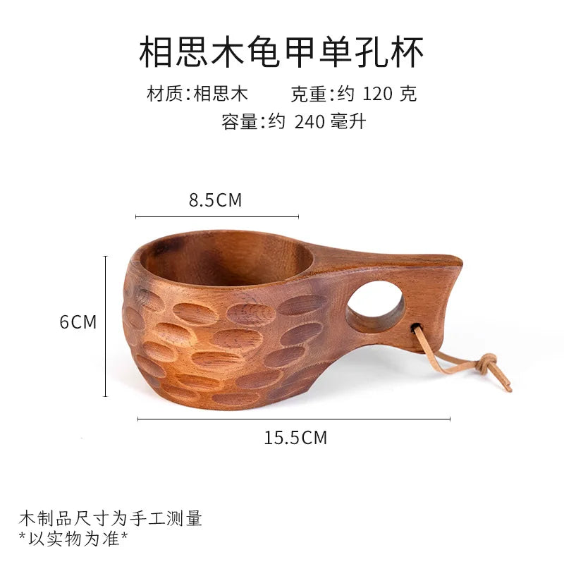 Handmade Wooden Coffee Mug – Nordic Style Wood Cup for Milk, Coffee, and Tea – Natural Rubberwood Drinking Mug