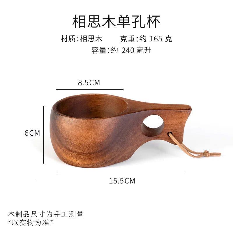 Handmade Wooden Coffee Mug – Nordic Style Wood Cup for Milk, Coffee, and Tea – Natural Rubberwood Drinking Mug