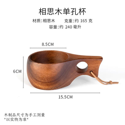 Handmade Wooden Coffee Mug – Nordic Style Wood Cup for Milk, Coffee, and Tea – Natural Rubberwood Drinking Mug