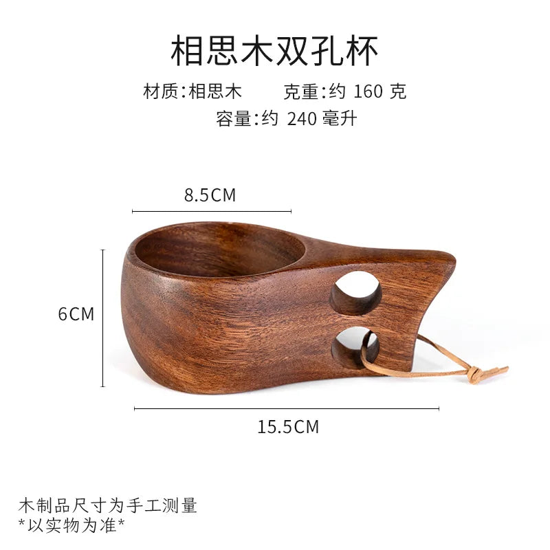 Handmade Wooden Coffee Mug – Nordic Style Wood Cup for Milk, Coffee, and Tea – Natural Rubberwood Drinking Mug