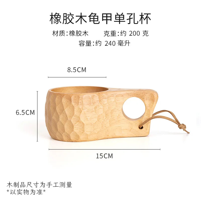 Handmade Wooden Coffee Mug – Nordic Style Wood Cup for Milk, Coffee, and Tea – Natural Rubberwood Drinking Mug