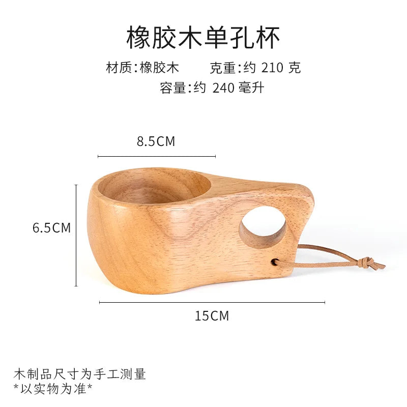 Handmade Wooden Coffee Mug – Nordic Style Wood Cup for Milk, Coffee, and Tea – Natural Rubberwood Drinking Mug